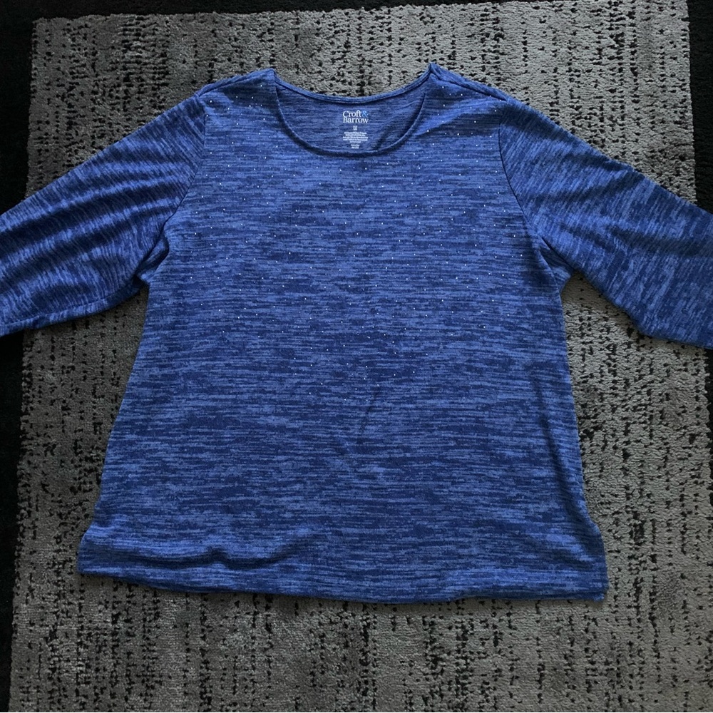 Croft & Barrow Navy Heathered Sequined 3/4 Sleeve Lightweight Top Sz1X